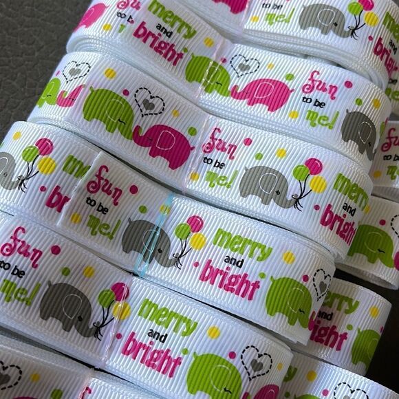 Grosgrain Ribbon 7/8” 5 yards 5/$20 NEW merry & bright elephants fun to be me - Picture 3 of 9